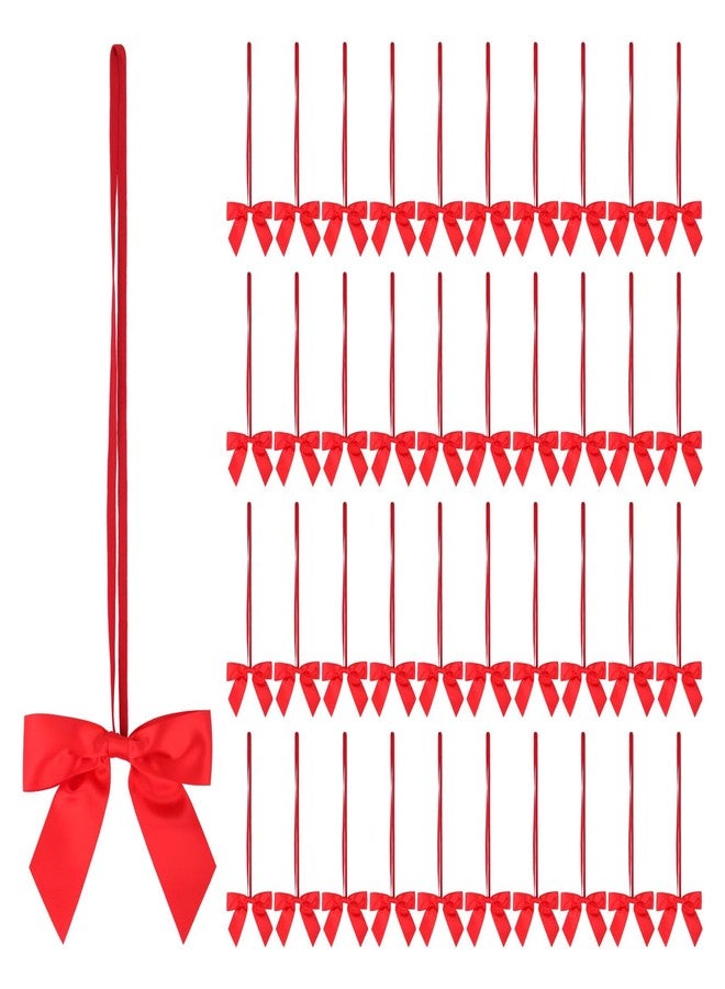 Meseey 50pcs 8 Inch Stretch Elastic Loops with Pre-Tied Red Ribbon Bows for Gift Wrapping,Baby Showers, Weddings, Christmas Boxes (8", Red) - Image 1